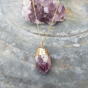 Amethyst Crystal Point Necklace Boho Gold
